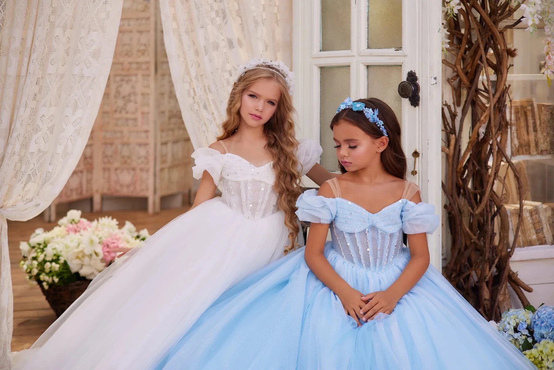 Flower Girl Dress For Wedding Sleeveless Tulle Fluffy Sequins Applique Elegant Child First Eucharistic Birthday Party Dresses