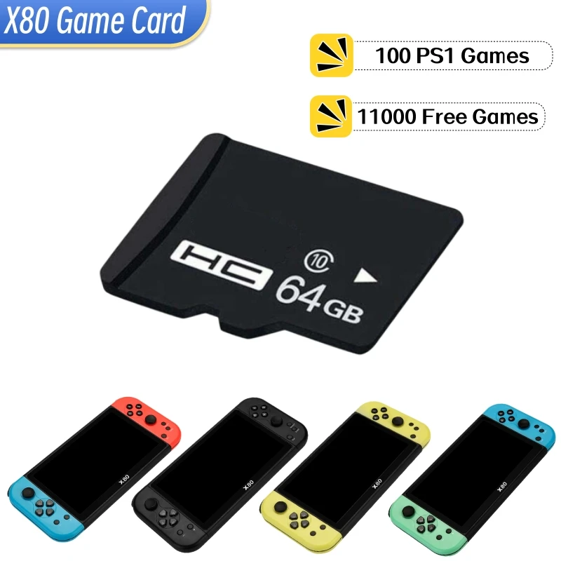 64GB Game Card X80 Game Console TF Memory Card With 11000 Free Games Include 100 PS1 Games