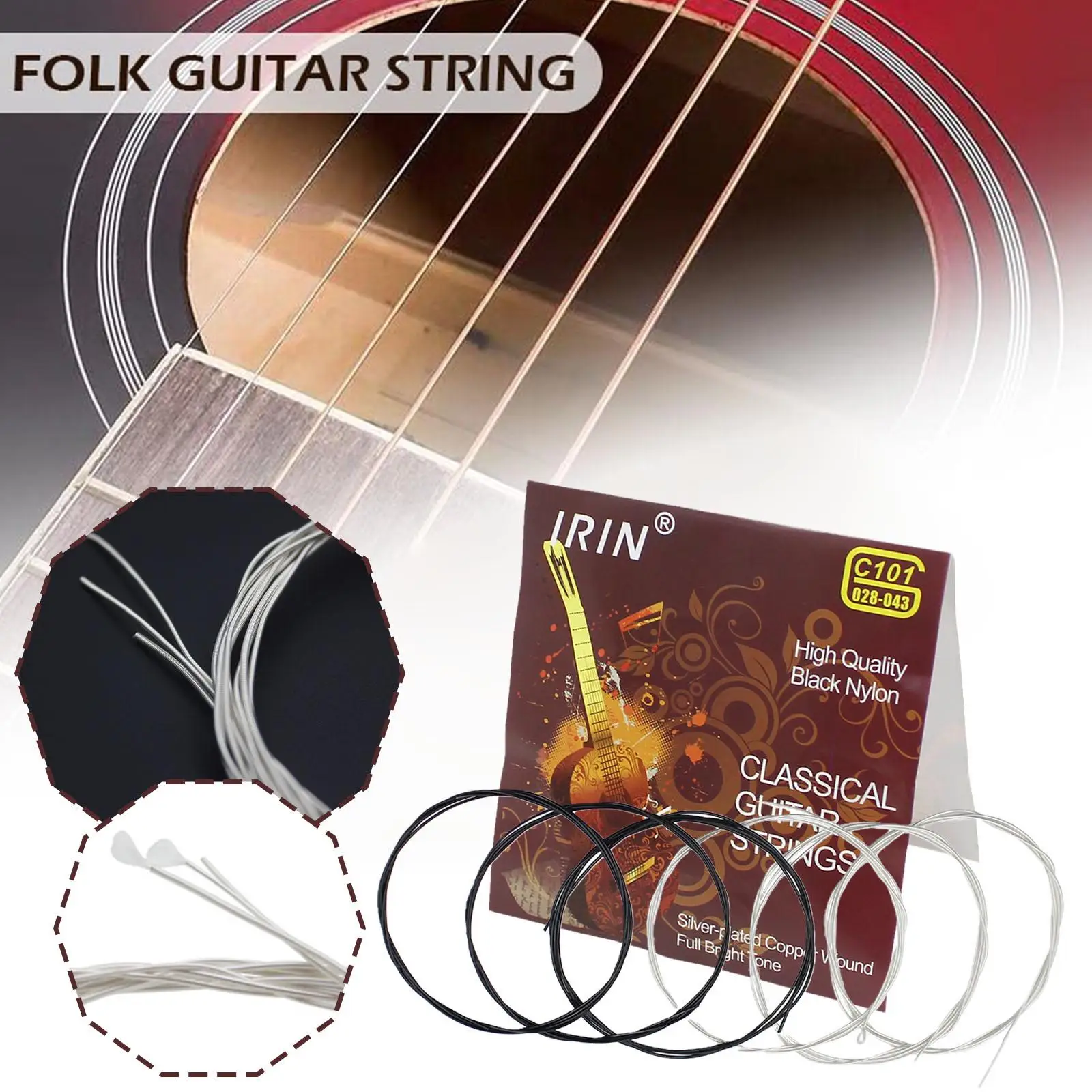 6Pcs Classical Guitar String Set Black Nylon Core Silver-Plated Wound 1st-6th Guitar Strings Guitarra Spare Part