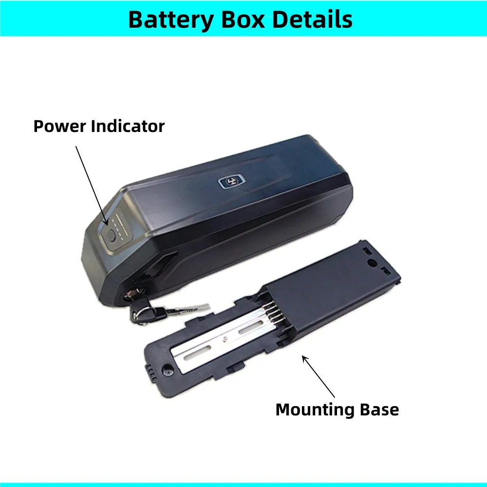 Short Down Tube Dolphin Ebike Battery Box 52 pcs 18650 cells 48v 36v Li-ion Case