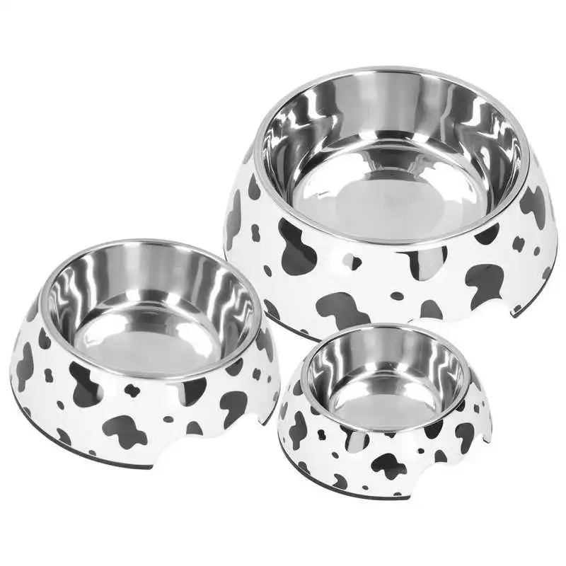 

Portable Dog Bowl With Anti‑Slip Base Stainless Steel Pet Water Feeder Cow Texture Cat Feeding Bowl Pet Supplies