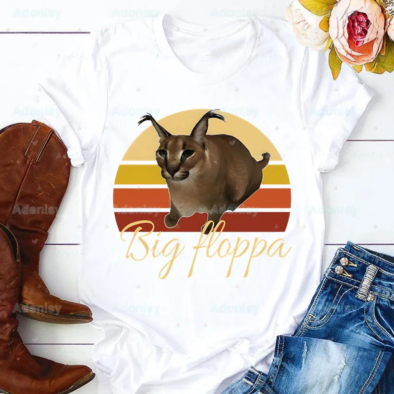 Venda quente popular casal usar grande floppa meme bonito caracal gato  imprimir casal hip-pop camiseta confortável de alta qualidade o-pescoço t