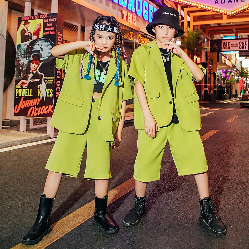 

Girls Blazer Set Jacket Shorts Two Pieces Summer Boy Hiphop Dance Streetwear Trend Casual Unisex Children Suit 12 Y Kids Outfits