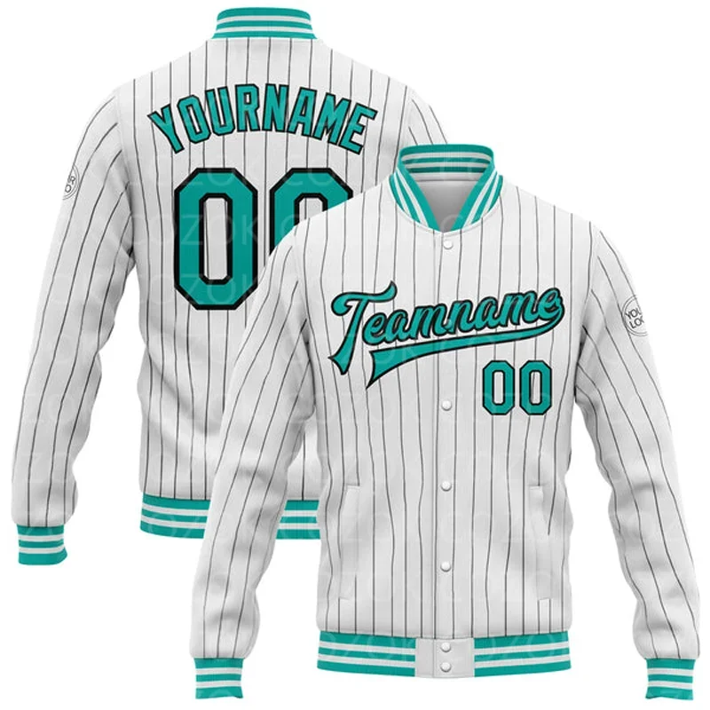 Custom White Pink Color 3D Printed Baseball Button Jacket Bomber Full-Snap Varsity Letterman Jacket