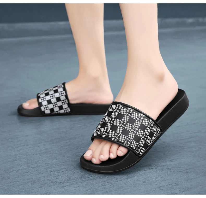 Herren-Slipper 2026 Sommer Outdoor Rutschfeste Geruchshemmende Freizeit-Strandpantoffeln Neu Karierte Slides Große Größen 48 – Detail 32