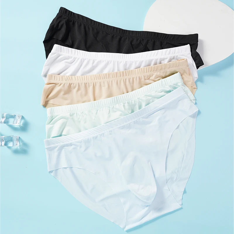 3D Men's Ice Silk Briefs Summer New Ultra-thin Transparent Seamless Sexy Quick-drying Trendy Breathable Underwear Panties