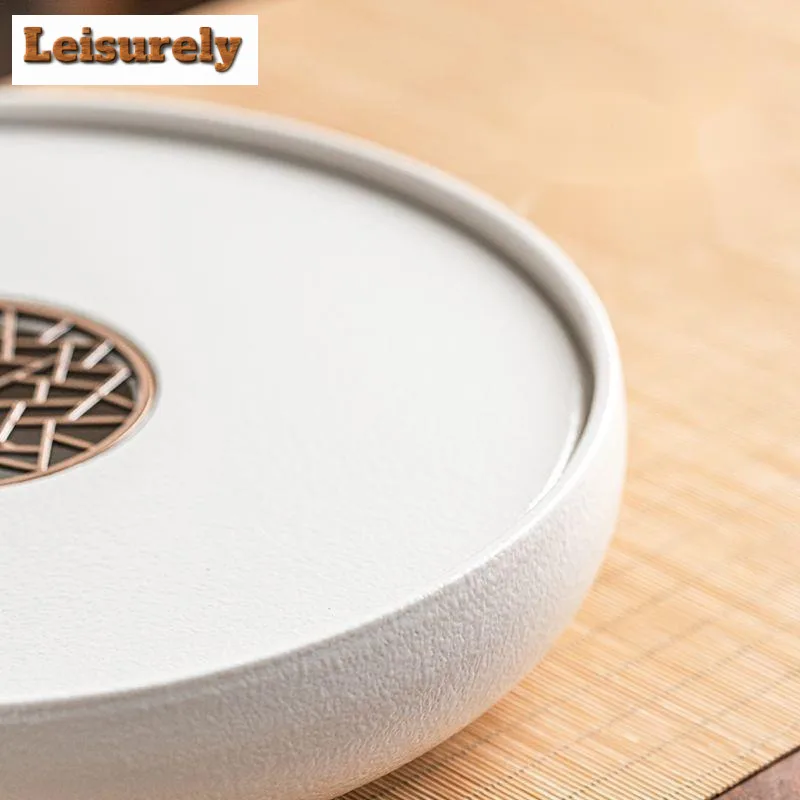 Chinese Ceramic Tea Tray Household Round Water Storage Type High Grade Set Living Room Trays Decorative