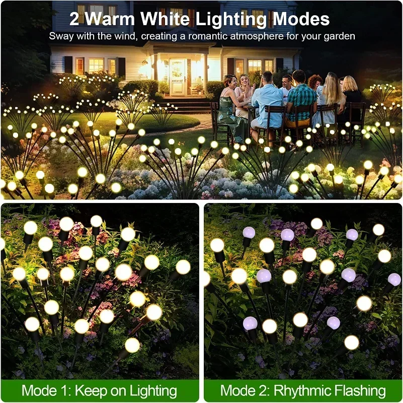 1/4/8/12Pack Outdoor LED Solar Lights Waterproof Starburst Firefly Lights Lawn Garden Lamp Path Landscape Decorative