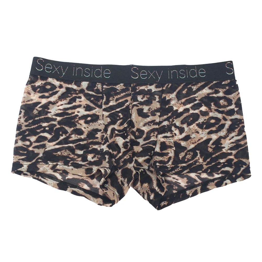 

Men Printed Ice Silk Sheer Mesh See Through Boxer Briefs Breathable Sweat Comfortable Panties Sexy Bulge Pouch Underpants