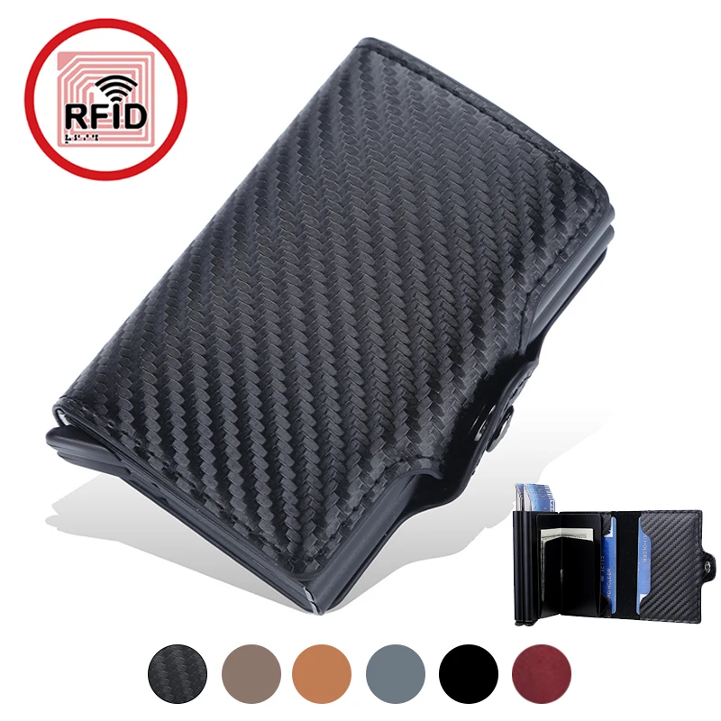 Carbon Fiber Anti Rfid Credit Card Holder Mens Double Cardholder Case Wallet Metal Business Bank Creditcard Minimalist Wallet credit card holder