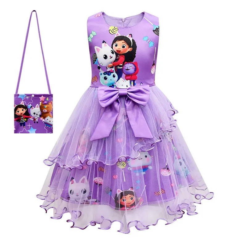 Summer Girls Dress Short Sleeve gabby's D-dollhouse Princess Gabby Cat Mesh Tutu Skirt Children's Birthday Party Cosplay Costume