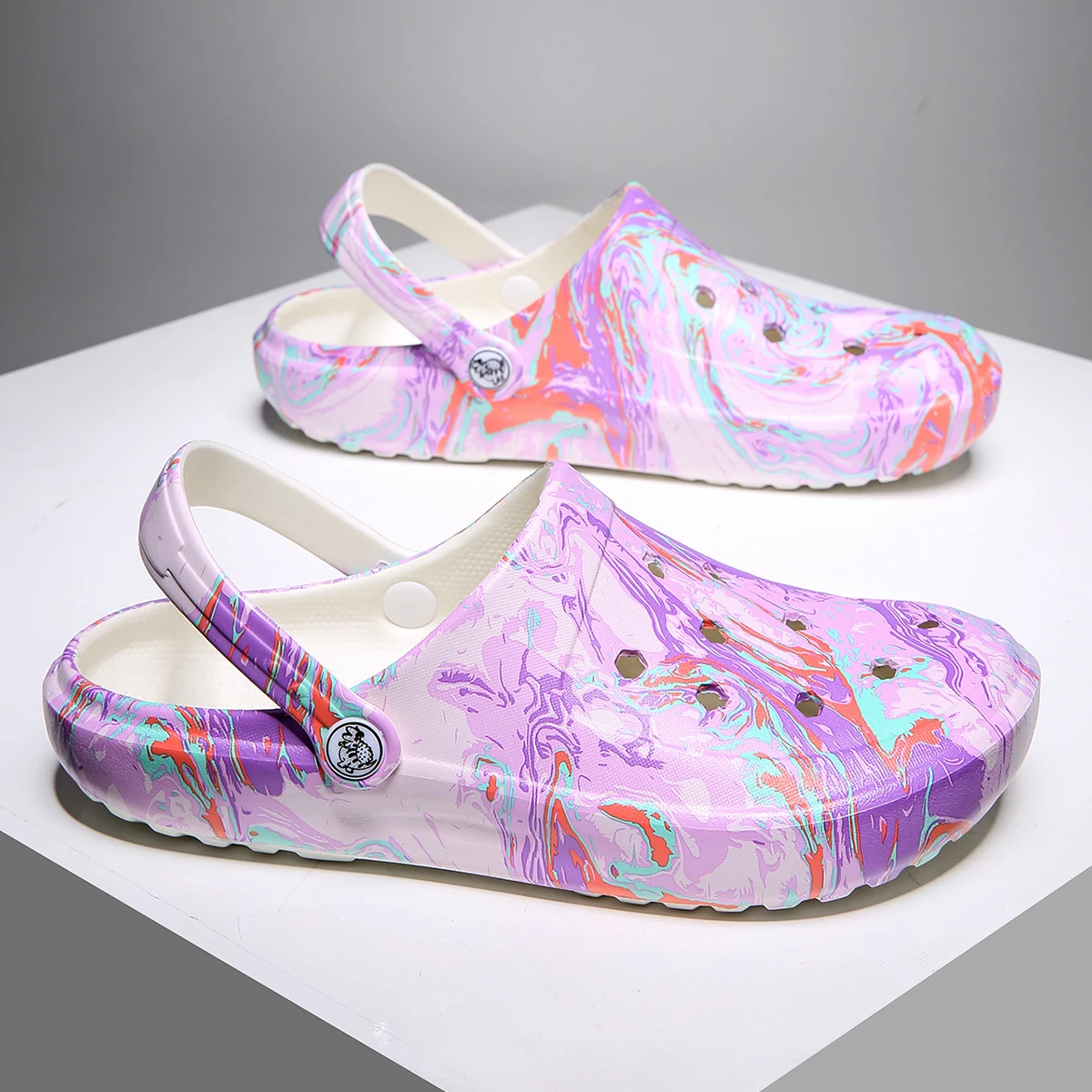 Garden Clogs Slip On Lightweight Two-way Wear Garden Clogs, Comfortable Women's Tie-dye Pattern Clogs, Non-slip  Beach Slides 5