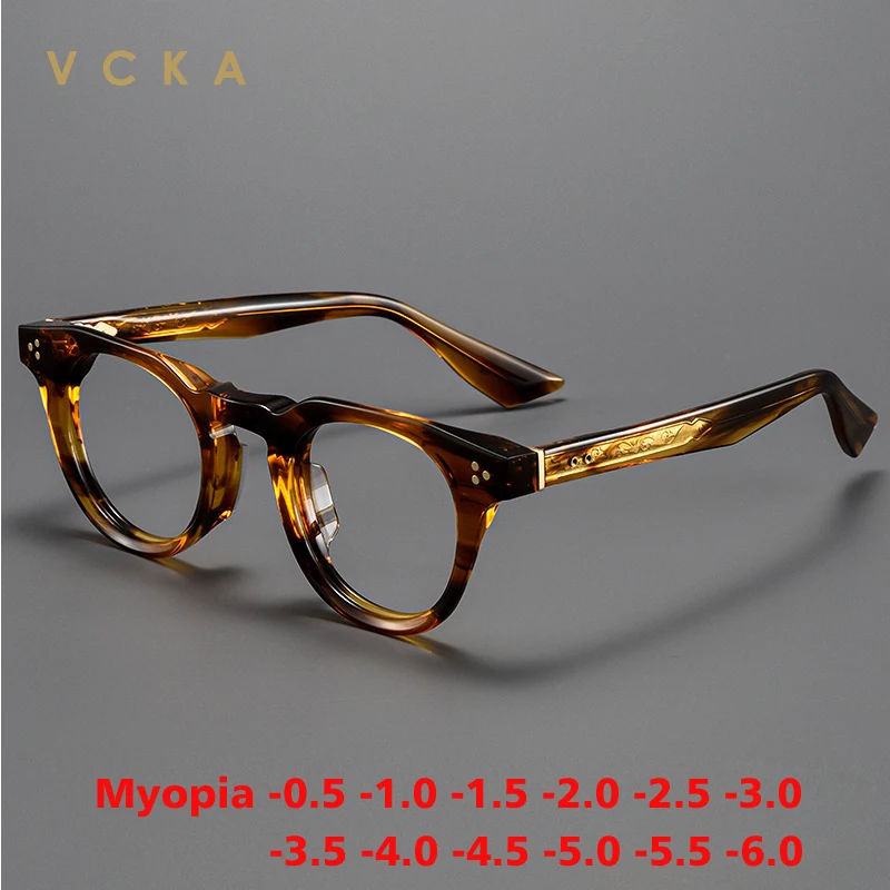 

VCKA Vintage Acetate Prescription Myopia Glasses Frame Men Square Optical Eyeglasses Women Luxury Retro Eyewear -0.50 to -10