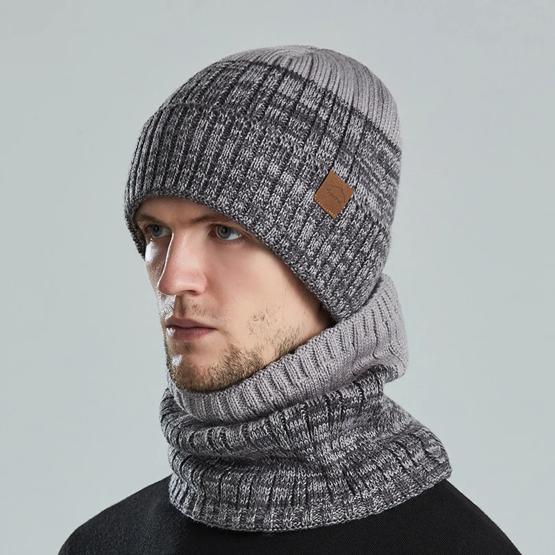 Men's Winter Keep Warm Beanie Scarf Set Women Fleece Lining Woolen Yarn Hat Knit Neck Gaiter Color Gradient Unisex Design New in