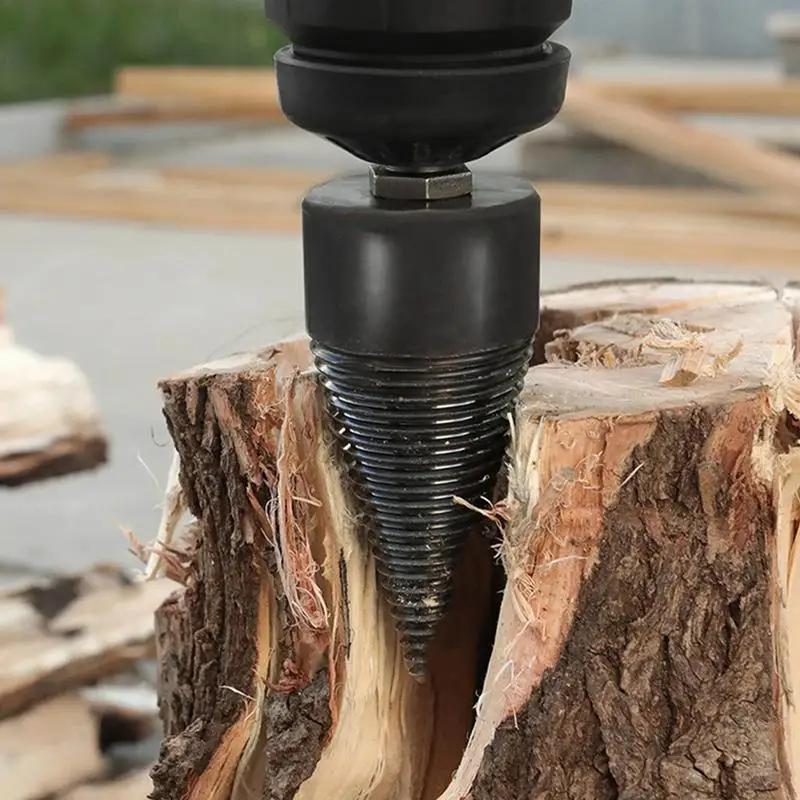 Wood Splitting Drill Bit Carbon Steel Cone Firewood Splitter 3PCS Drilling Handles Heavy Duty Kindling Wood Splitter For Camping