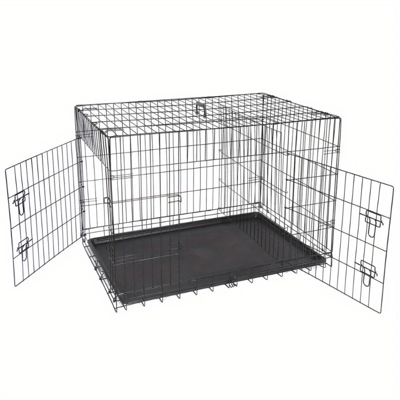 Dog Crate Folding Metal Wire Dog Kennel Cage Double Door 30/36/42Inches w/ Tray