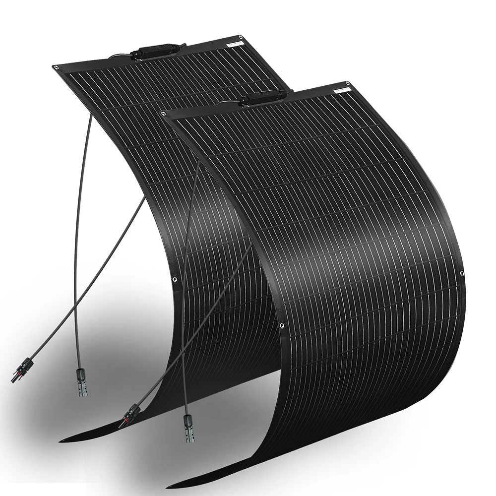 150W-600W Semi-Flexible Monolithic Monocrystalline Solar Panel Kit, 19.8V PV Module, 12V/24V/36V Off-Grid Battery Charger for RV