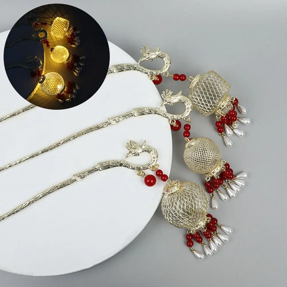 Led Light Glowing Lantern Hairpin Antique Phoenix Lanterna Luminescente Nappa Hair Stick Hair Sticks Per Panini Lega Cheongsam