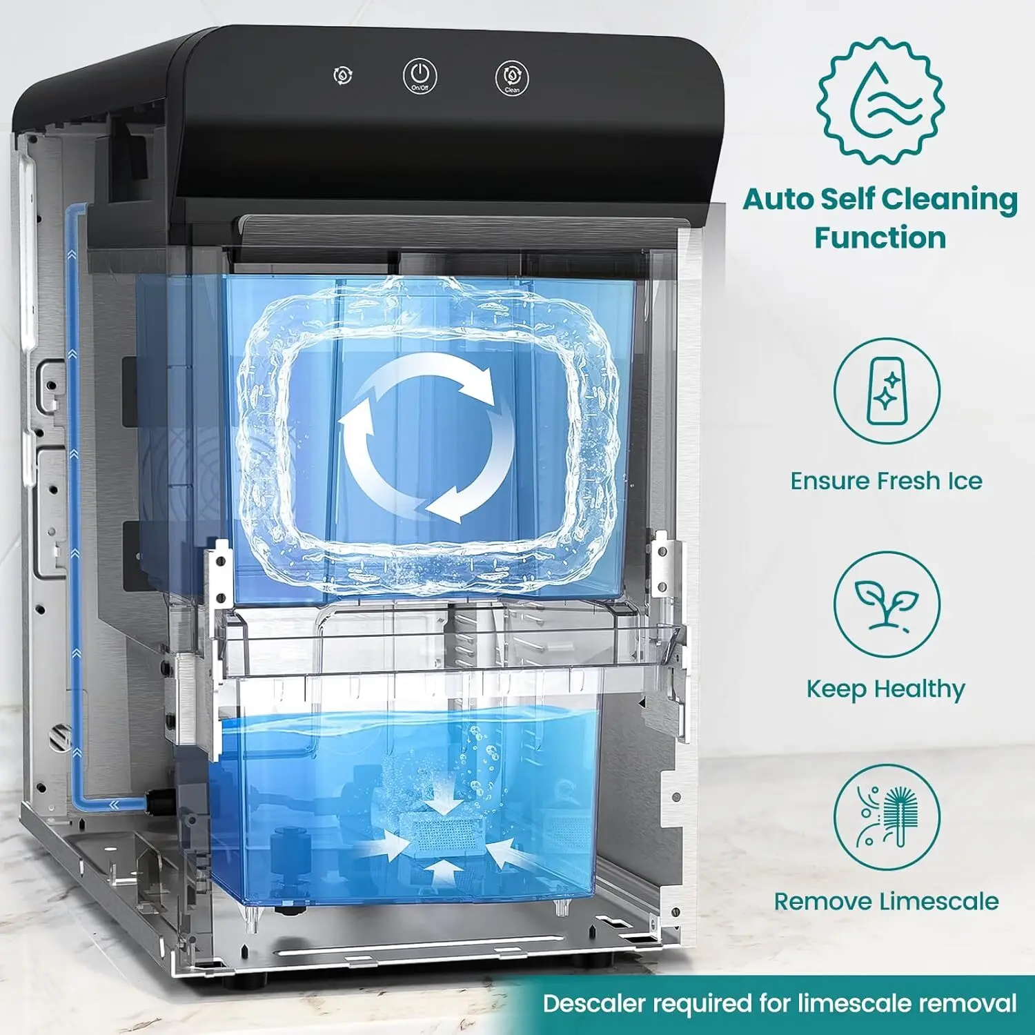 Household V2.0 Gemi Nugget Ice Maker Self-Cleaning Pellet Ice Machine Open and Pour Water Refill Stainless