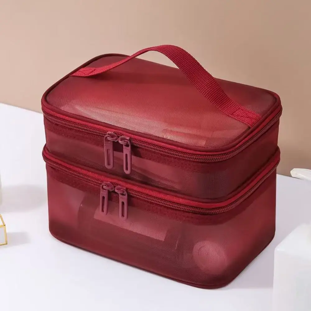 Transparent Mesh Travel Cosmetic Bag Storage 2/3 layer Toiletry Bag Large Capacity Makeup Organizer Bag Gym Swimming 5