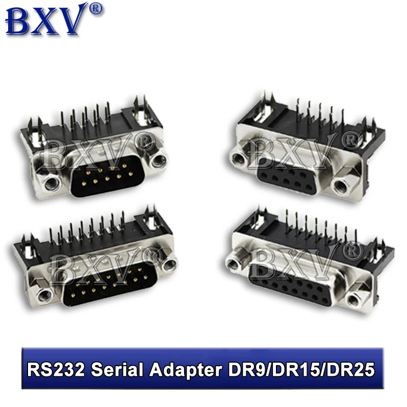 5Pcs Dr9 Dr15 Dr25 Hole/Pin Female/Male Right Angle Welded D-Sub Connector Rs232 Serial Port Adapter 9/15/25Pin