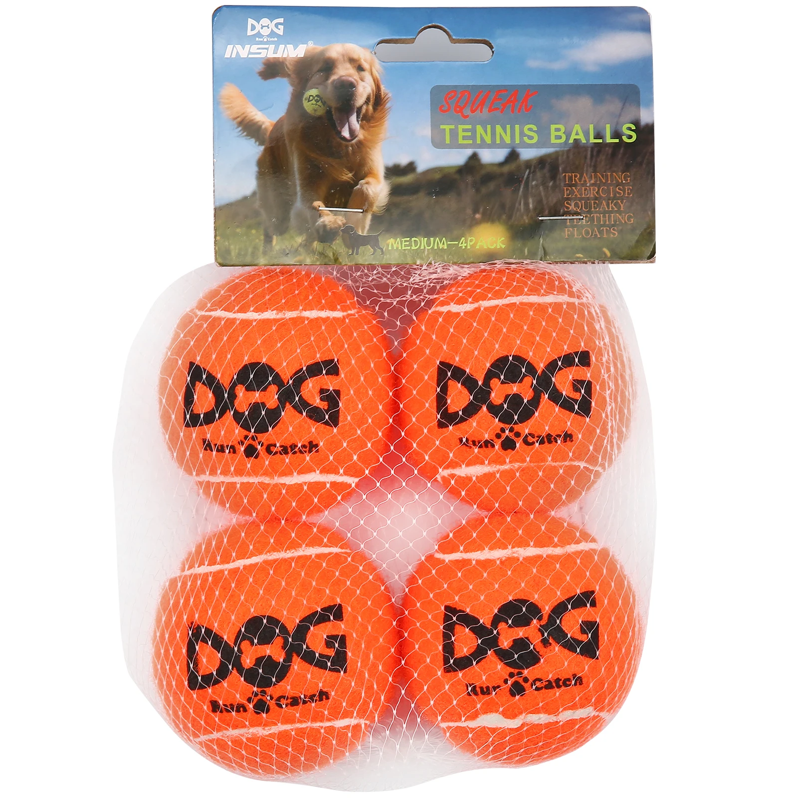 INSUM Tennis Balls for Dogs-Pet Safe Non-Toxic Industrial Strength Felt & Rubber for Exercise and Training 4 Pack 2.5" Orange