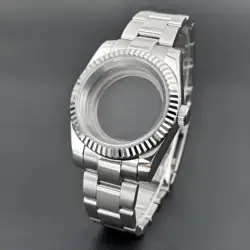 Fluted Bezel Sapphire Glass Watch Case Replacement Part - 36mm (Flat - Glass back)