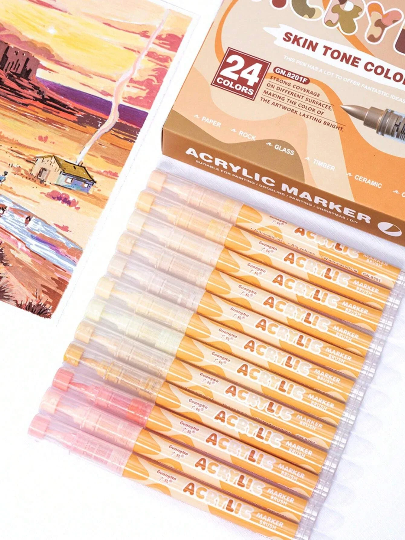 Ohuhu Alcohol Markers 36 Brown Tones Colors Acrylic , Soft Brush Tip Paint Pens Paint Markers