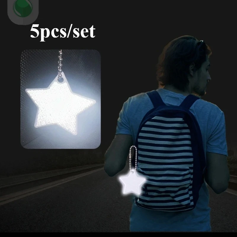 Starry Reflective Keychain Set 5 Pieces for Night Safety Cycling Backpack Visibility Enhancer