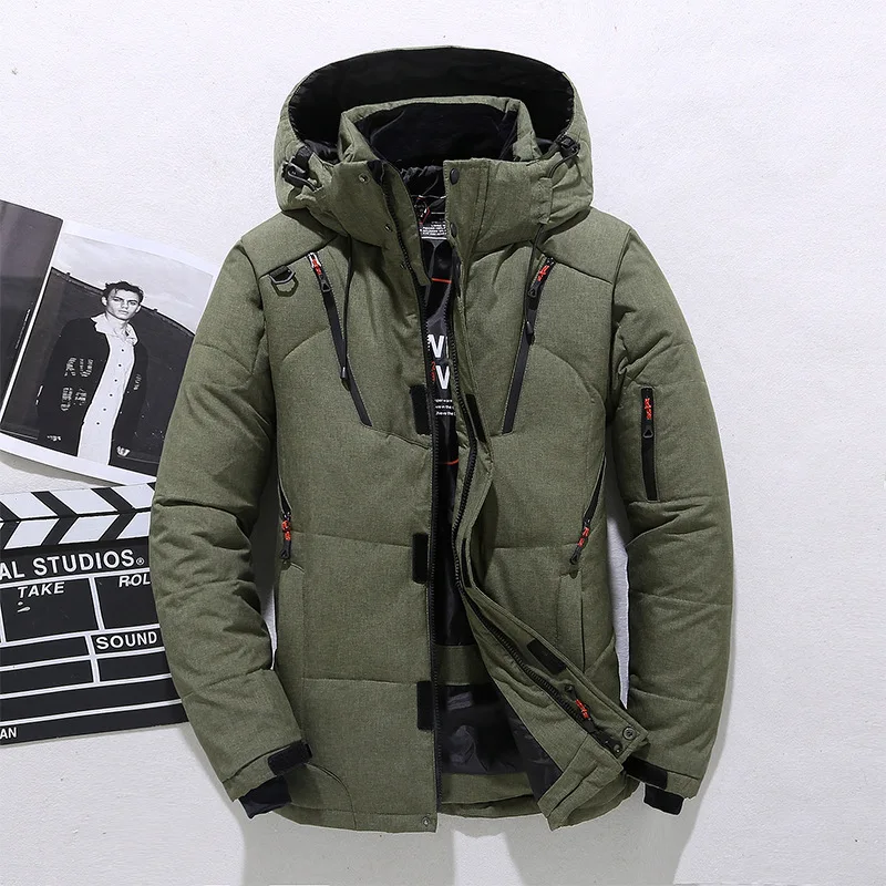 Winter Men Thick Parkas Down Jacket Male White Duck Down Jacket Hooded Outdoor Thick Warm Padded Snow Coat Oversized