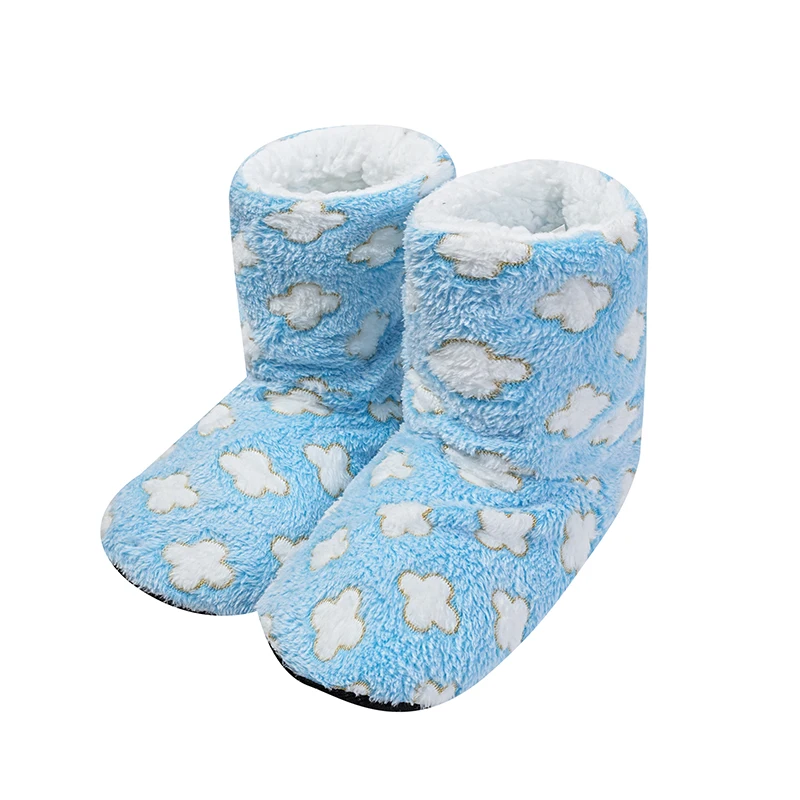 Women Christmas winter home boots Flannel Shell Printed Flower Cotton Boots Winter Home Warm Floor Shoes 6