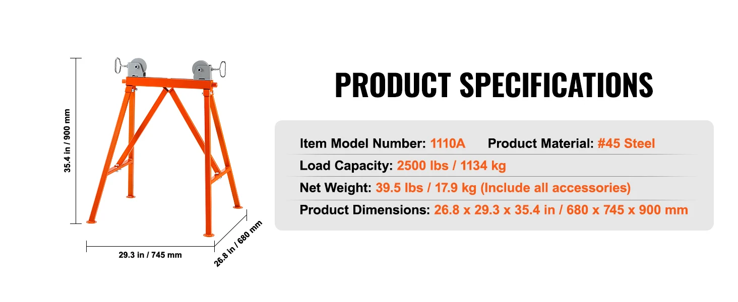 SucceBuy Pipe Stand with Roller Head Heavy Duty 2500lbs Load Capacity Suitable for 2-36 inches Pipe 45# Steel Roller for Welding