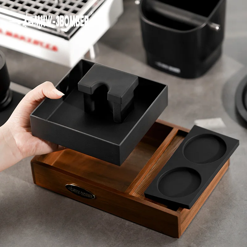 Set Di 3 Accessori Per Barista Con Cassetto Portafondi In Bambù E Acciaio Inox – Battitore Rimovibile, Antiscivolo, Lavabile In Lavastoviglie, Elegante Contenitore Per Caffè Espresso