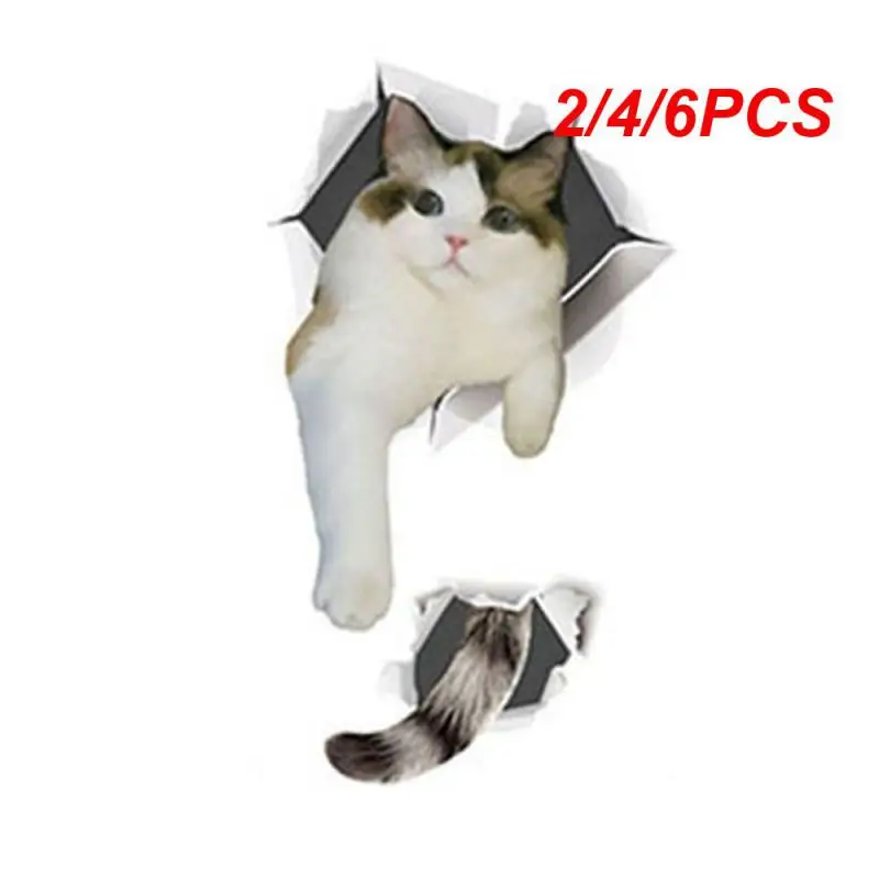 2/4/6Pcs Vivid 3D Hole Cat Animal Toilet Stickers Home Modern Decoration Wc Bagno Poster In Pvc Kitten Puppy Cartoon Wall