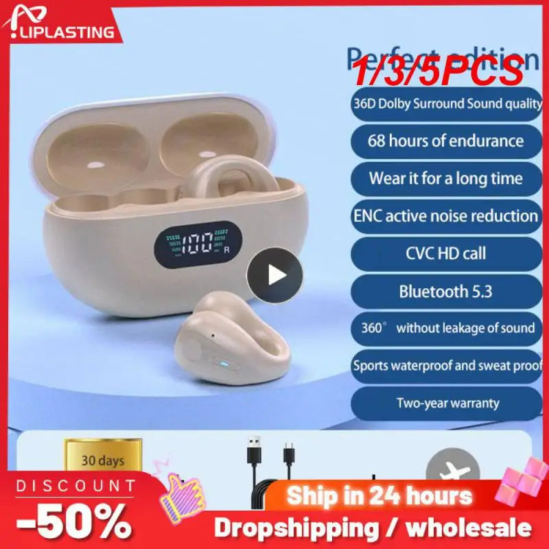 

1/3/5PCS Waterproof Earphone bluetooth-compatible Headset Sports Earphones Not Hurt Ear Earphones Denoise Clip-on-ear