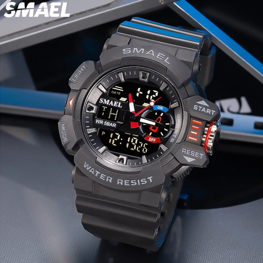 SMAEL 8043 Leisure Outdoor Men's Watch Outdoor Waterproof Multi functional Electronic Watch Dual Display Alarm 4