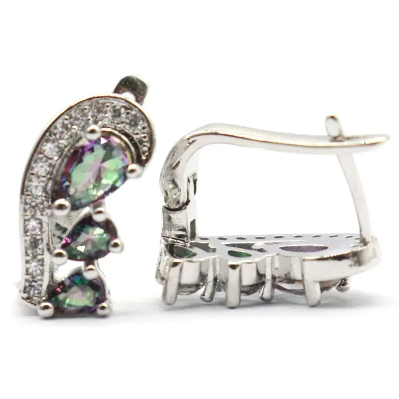 4g 925 SOLID STERLING SILVER Earrings Fire Rainbow Mystic Topaz Violet Topaz Citrine Blood Ruby White CZ Woman's Daily Wear