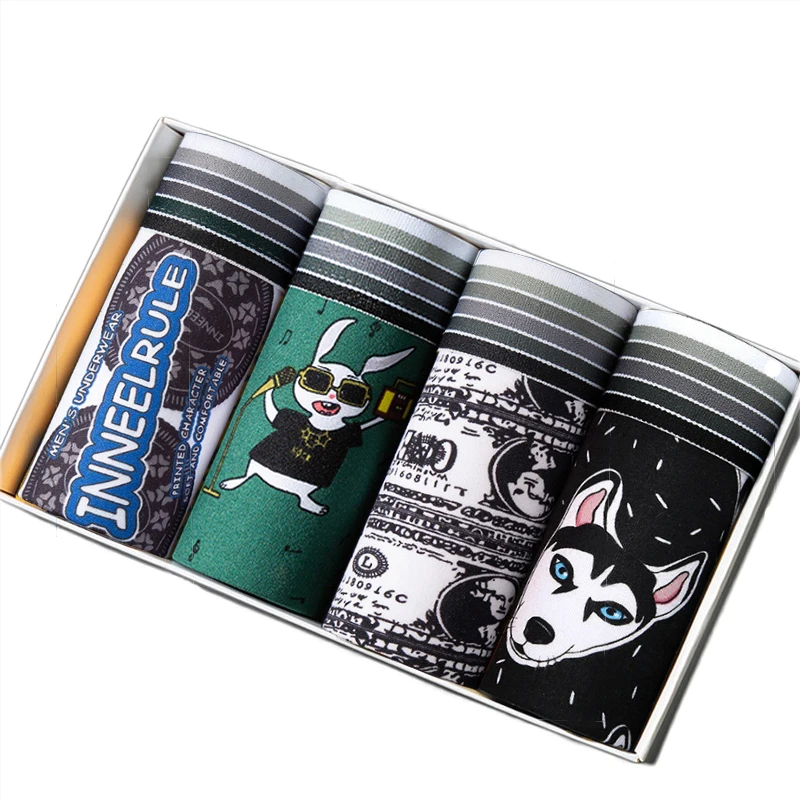 

4Pcs/lot Hot Sexy Men Boxer Soft Breathable Underwear Men Lovely Cartoon Panties Print Man Boxershorts Homme Underpants