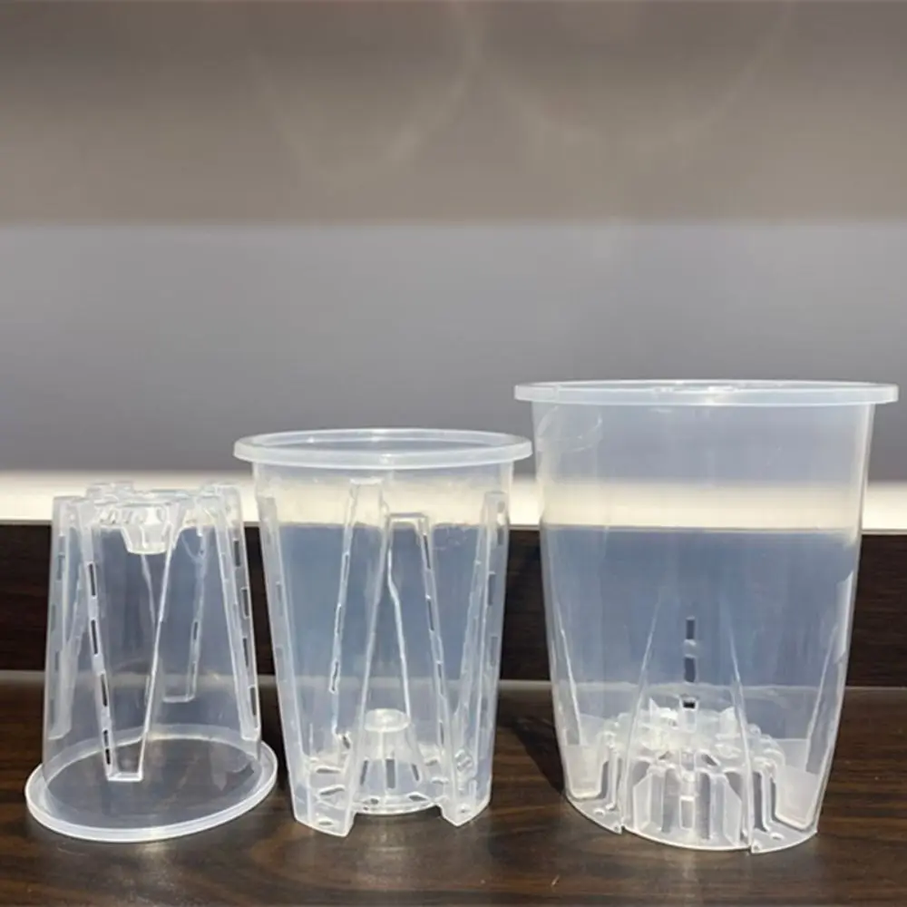 Plastic Root Control Transparent Flower Pot with Tray Breathable Planting Pot With Stomata Beautiful Phalaenopsis Orchid Pots