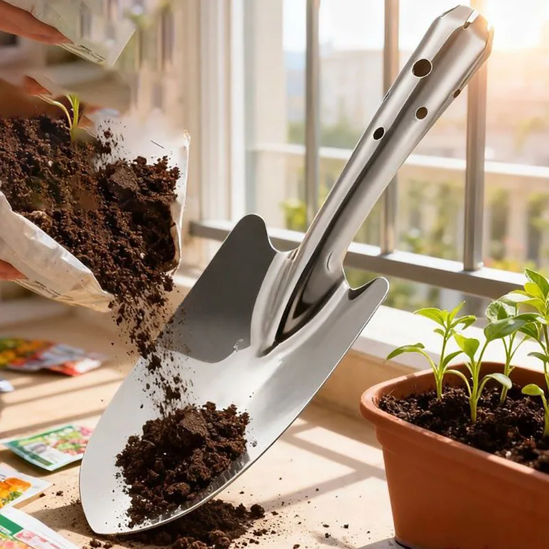 Trädgårdsspade i rostfritt stål för plantering och jordluftning_voghion.com