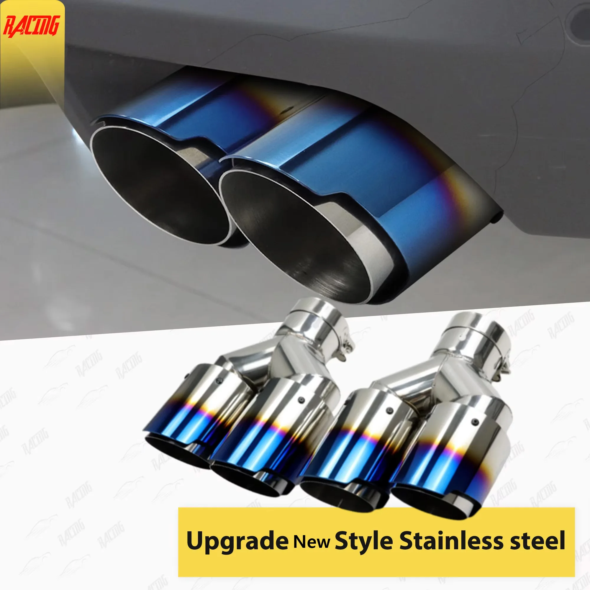 Tail Pipe 1PCS Trim Modified Car Rear Tail Throat Liner For Most Cars 2.5 Inlet Car Auto Exhaust Muffler Tip Stainless Steel Dual Pipe Exhaust Pipe(Burnt blue straight