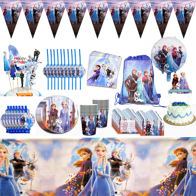 Frozen Theme Tablecloth Napkins Birthday Party Elsa Anna Princess Flags