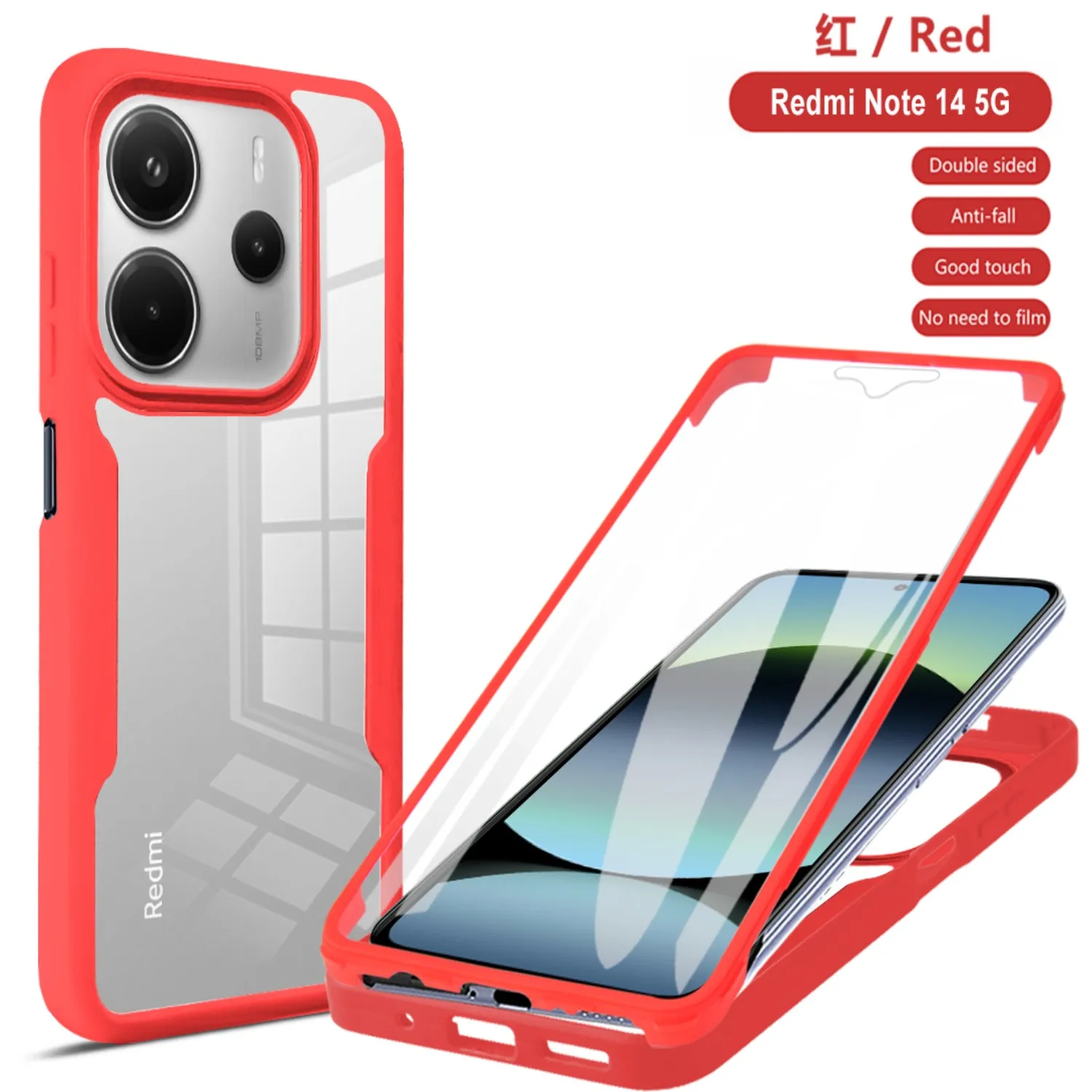 360° Shockproof Phone Case with Built-in Screen Protector and Transparent Back