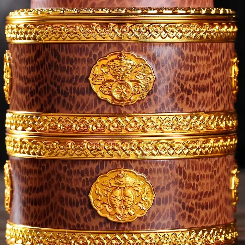Tibetan Brown Resin Double Layer Jar Food Organizer Tantric Metals Handicraft Buddhist Storage Box Home Desktop Gift Decorative 4