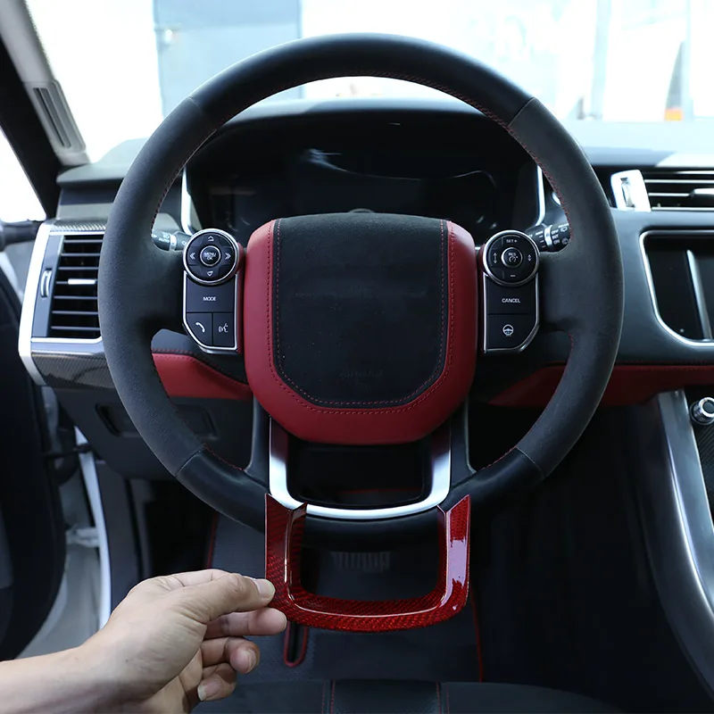 

For Range Rover Sport 14-19 For RR Velar 17-20 Real Carbon Fiber Red Car Steering Wheel Decoration Trim Stickers Car Accessories