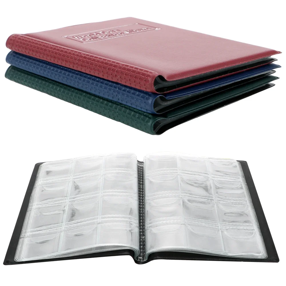 Album Book Coins Collection Organizer Storage Bags PVC Film Artificial PU Leather 120/60 Pockets