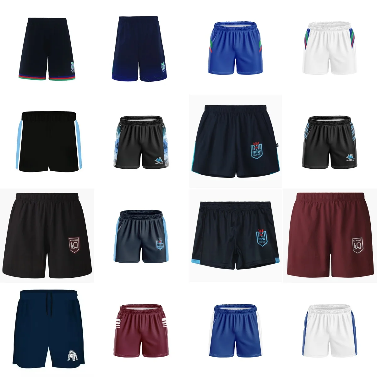 British Style Rugby-New Zealand Warriors/Sharks/Bulldogs/Maroons-home and away/training variety of rugby shorts