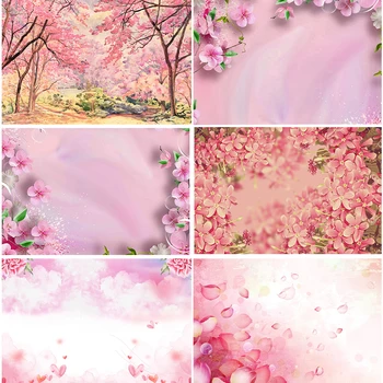 용수철 테마 배경 사진 핑크 꽃 그림 스타일, 보케 생일 파티, 신생아 초상화 배경, 벽 장식