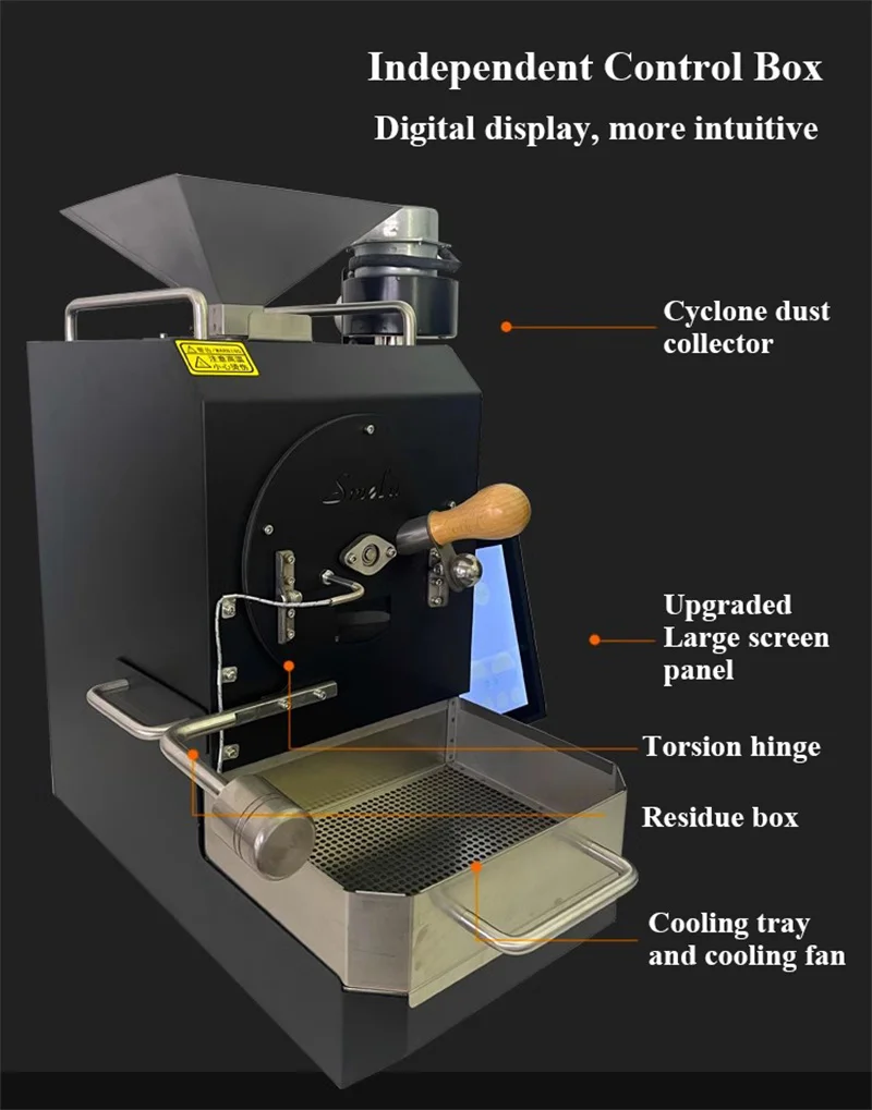 Commercial 220V Coffee Bean Roasting Machine With 5 inch English Touchscreen 300g Coffee Cocoa Bean Roaster