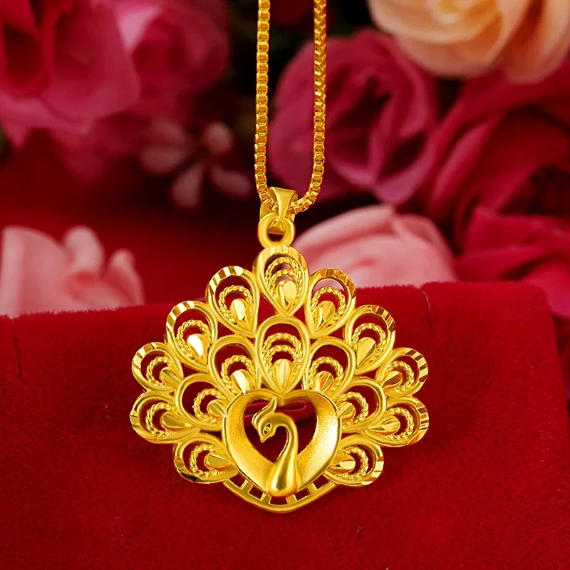 

Вьетнамский песок, Золотой классический кулон в виде павлина, имитация золота, женское ожерелье в виде павлина с открытым экраном, кулон, подарок на день рождения